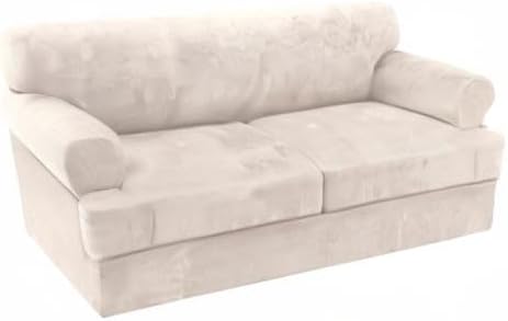 H.VERSAILTEX Sofa Cover 3 Piece T Cushion Sofa Slipcovers Thick Velvet Couch Cover Furniture Protector Stretch Sofa Covers for 2 Cushion Couch with 2 Individual T Cushion Covers Washable, Ivory
