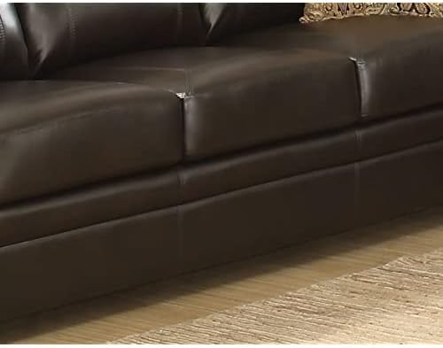 AC Pacific Louis Traditional Upholstered Leather Living Room Piece with Antique Brass Nail Head Trim, 2 Set, Umber
