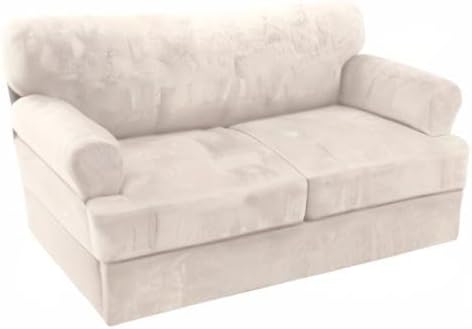 H.VERSAILTEX Sofa Cover 3 Piece Loveseat Slipcovers Thick Velvet Couch Cover Furniture Protector Stretch Sofa Covers for 2 Cushion Couch with 2 Individual T Cushion Covers Washable, Ivory