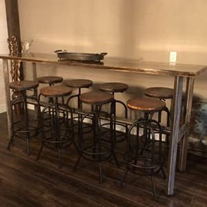 Set of 2 Industrial Bar Stool-Retro 26-32.3inch Swivel Stools-Extra Tall Kitchen Chair-Bar Counter Height Adjustable-Fully Welded (Copper 2PCS)