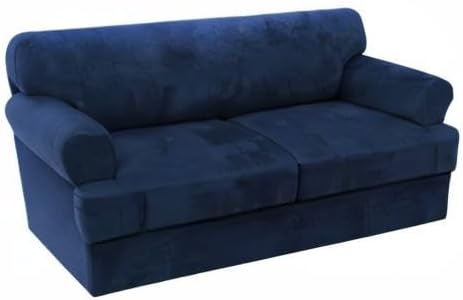H.VERSAILTEX Sofa Cover 3 Piece T Cushion Sofa Slipcovers Thick Velvet Couch Cover Furniture Protector Stretch T Cushion Sofa Covers for 2 Cushion Couch with 2 Individual T Cushion Covers, Navy