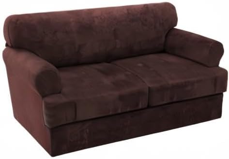 H.VERSAILTEX Sofa Cover 3 Piece T Cushion Loveseat Slipcovers Thick Velvet Couch Cover Furniture Protector Stretch T Cushion Sofa Covers for 2 Cushion Couch with 2 T Cushion Covers Washable, Brown