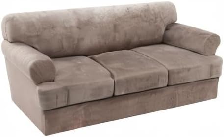 H.VERSAILTEX Sofa Cover 4 Piece T Cushion Sofa Slipcovers Thick Velvet Couch Cover Furniture Protector Stretch Sofa Covers for 3 Cushion Couch with 3 Individual T Cushion Covers Washable, Taupe