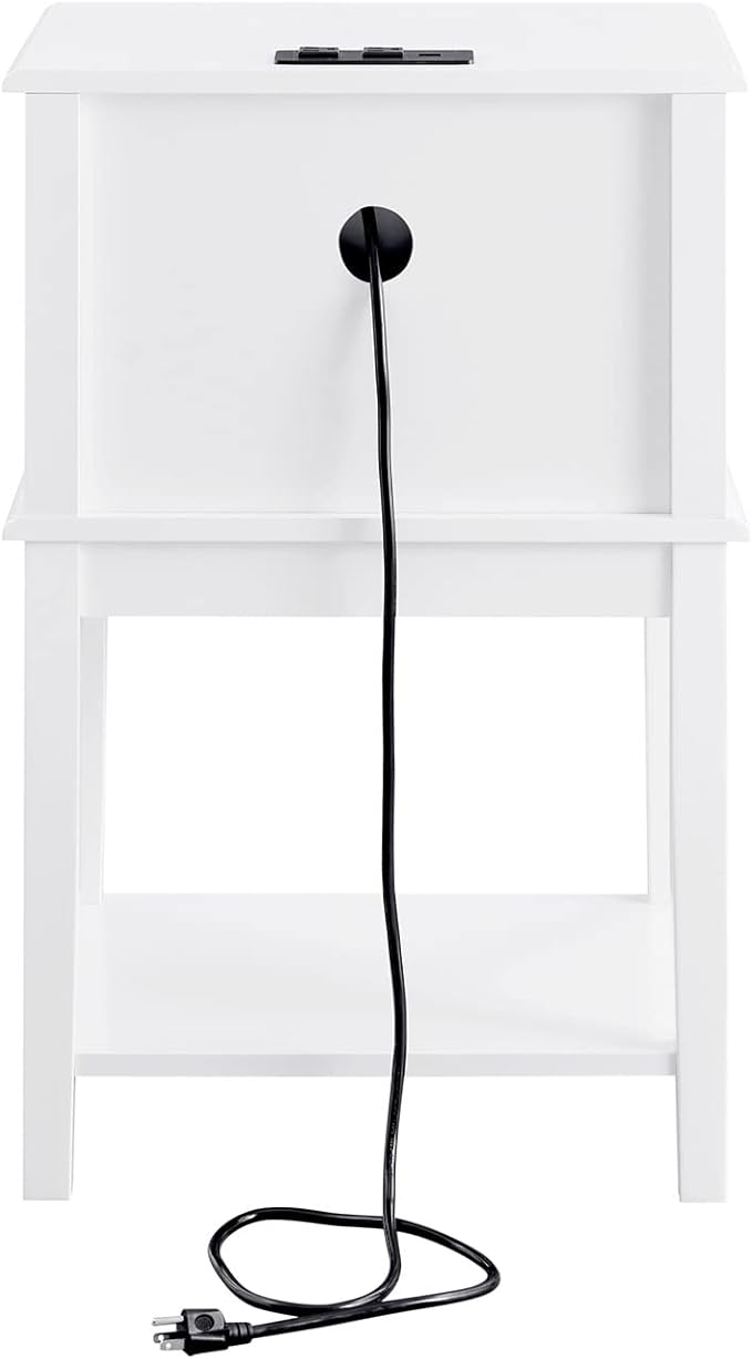 conifferism White Nightstand with Charging Station 28 inches Tall for Bedroom, Sofa Side Table with 2 Drawers,Large End Table with USB Ports,Modern Bedside Table for Home Living Room