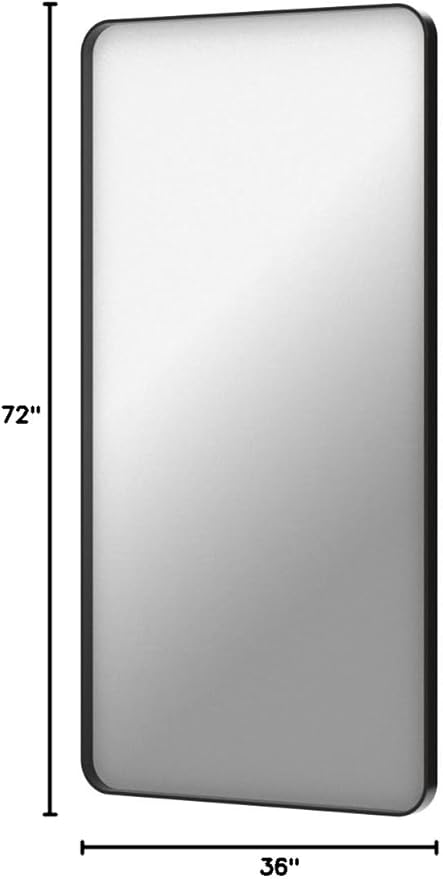 TokeShimi 72x36 Inch Black Bathroom Mirror for Wall Vanity Mirror with Non-Rusting Aluminum Alloy Brushed Matte Metal Frame Soft Rounded Corner for Modern Farmhouse Home Decor (Horizontal/Vertical)