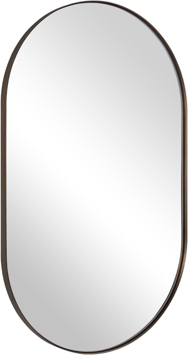 ANDY STAR Bronze Bathroom Mirror, 24x36 Brushed Bronze Oval Mirror, Oval Wall Mirror, Oval Vanity Mirror Metal Frame Deep 1’’ for Bathroom, Bedroom, Living Room, Entryway, Hang Vertical or Horizontal