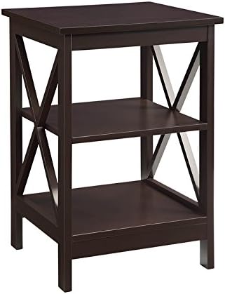 Convenience Concepts Oxford End Table 15.75" - Modern Living Room Table with Storage Shelves, Transitional Nightstand Side Table for Home Decor and Display, Espresso