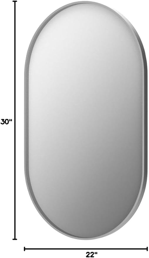 Suidia 22" x 30" Bathroom Mirror, Bathroom Vanity Mirror Metal Framed, Wall-Mounted Mirrors for Bedroom, Living Room, Entryway, Hallway, Silver, Oval Style
