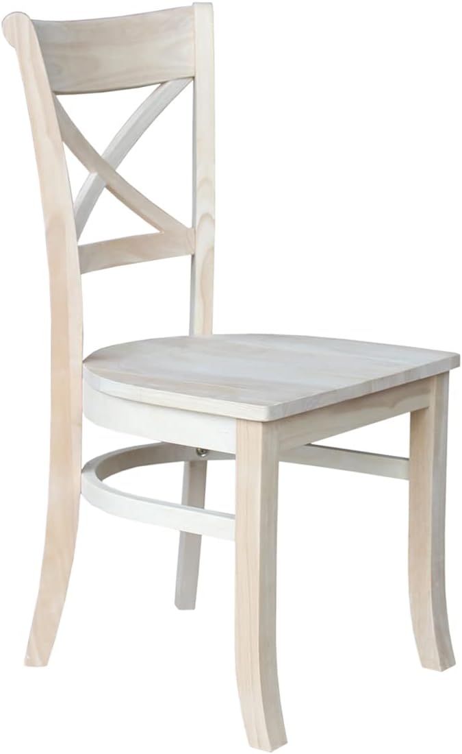 IC International Concepts Set of 2 35.8" H Charlotte X-Back Dining Solid Parawood, Stylish and Comfortable Chairs, 18.5''W Seat, Paint or Stain in Any Color to Match Your Decor, Unfinished