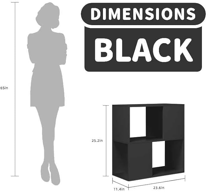 GHC 2 Tier Bookshelf, Wood Decorative Storage Shelving, Modern Freestanding Display Shelves, Tall Book Shelf Unit for Living Room, Bedroom, Office-Black