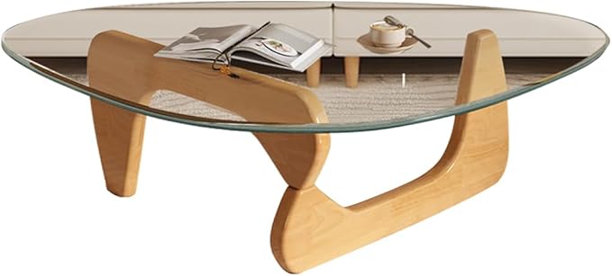 Modern Glass Coffee Table for Living Room, Mid Century Coffee Tables, Suitable for Bedroom Living Room Reception Office Tables(Wood/Transparent,Large)