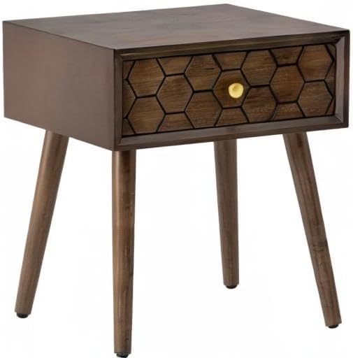 COSIEST Mid-Century Nightstand, Modern MDF Bedside Table, Wood Accent End Table with One Storage Drawer for Bedroom Living Room, Brown