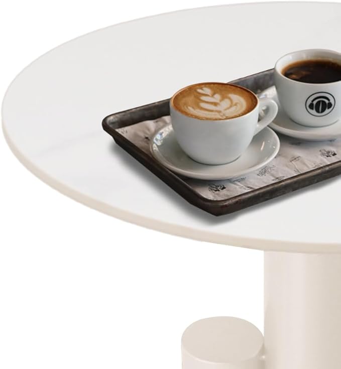 Marble Top Metal White End Table - Modern Sofa Side End Table Coffee Round Side Desk for Couch Living Room Bedroom