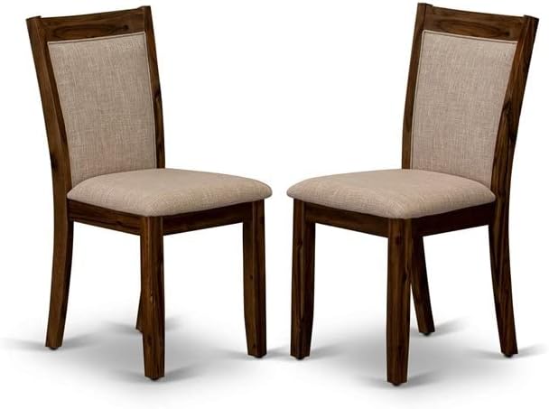 East West Furniture DLMZ5-AWN-04 5 Piece Kitchen Table Set for 4 Includes a Round Dining Room Table with Dropleaf and 4 Light Tan Linen Fabric Parsons Dining Chairs, 42x42 Inch, Natural Walnut
