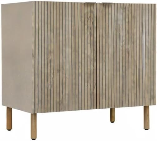 Sango Merk 2-Door Cabinet, Modern Brown Storage Cabinet with Vertical Groove Doors, Adjustable Shelf, Cylindrical Wood Legs, Discreet Metal Finger Pulls, Stylish Furniture for Living or Dining Room