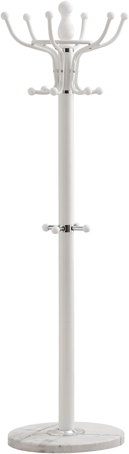 Kertnic Freestanding Coat Rack with 16 Hooks & Marble Base - Heavy Duty Metal Hall Tree Stand for Entryway, Hats, Coats, Bags Rack- Modern Hanger Organizer for Home, Office, Dorm (16 hooks -White)