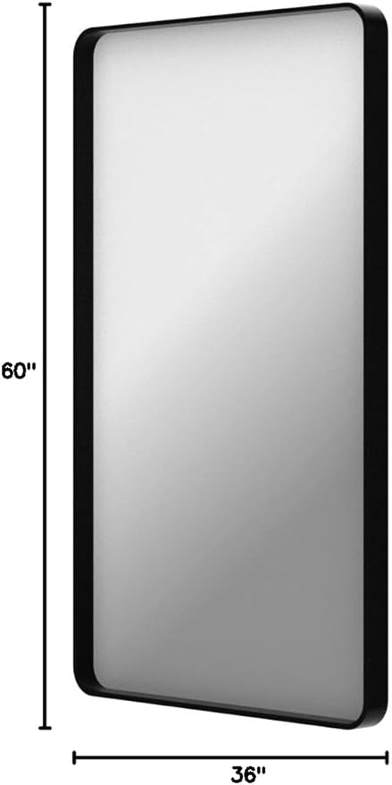 TokeShimi 60 x 36 Inch Black Bathroom Mirror for Wall with Non-Rusting Aluminum Alloy Metal Frame Rounded Corner Rectangle Mirror for Modern Farmhouse Home Decor Mirror(Horizontal/Vertical)