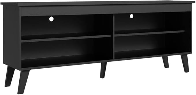 Madesa TV Stand Unit with 4 Shelves and Cable Management for 55, 65 Inch Media 1 Storage Gaming Media Console Living Room and Bedroom Entertainment Center Modern Wooden Television Cabinet - Black