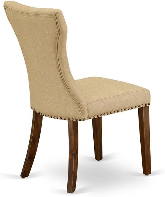 East West Furniture GAP8T03 Gallatin Parson Dining Chairs - Button Tufted Nailhead Trim Brown Linen Fabric Upholstered Chairs, Set of 2, Walnut