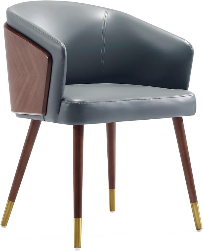 Manhattan Comfort Reeva Modern Dining Chair Upholstered in Tight Fit Leatherette, Accent Furniture with Solid Beech Wood Frame & Legs with Stylish Gold Tips, Set of 2, Graphite Grey