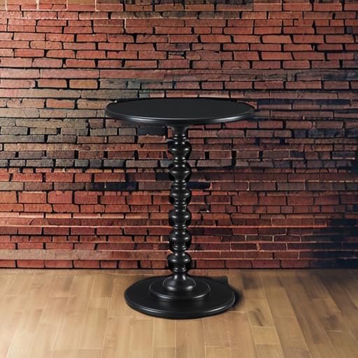 Convenience Concepts Palm Beach Spindle 17.75" Traditional Round End Living Room, Turned Solid Wood Side, Classic Display Pedestal Table, Black