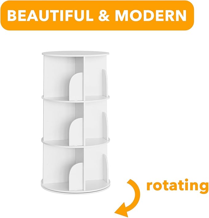 SpaceAid 3 Tier Rotating Bookshelf Tower, Spinning Bookcase Lazy Susan, Revolving 360 Book Shelf Storage Round Carousel, Vertical Rotate Turning Spiral Corner Organizer, White