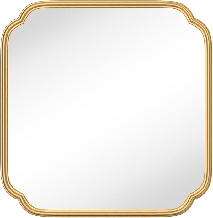 Gold Bathroom Mirror for Wall 24" x 24" Modern Rounded Corner Square Mirror with Non-Rusting Iron Metal Framed Bathroom Vanity Mirror for Over Sink Wall Decor Horizontal/Vertical