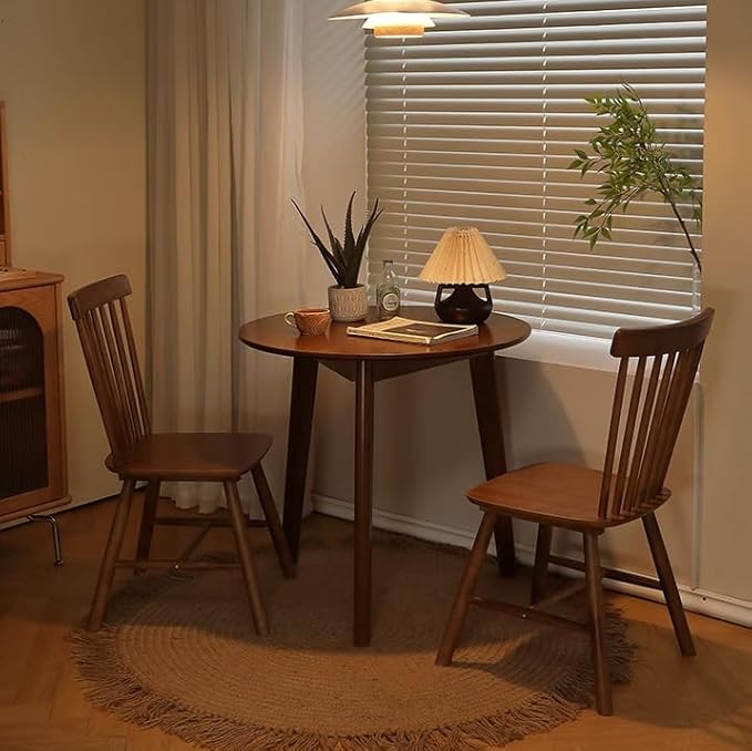 Rustic Round 3 Legs Casual Dining Table, Dark Brown Rubberwood Coffee Table End Table Modern Leisure Table Small Dining Room Kitchen Furniture for Small Space