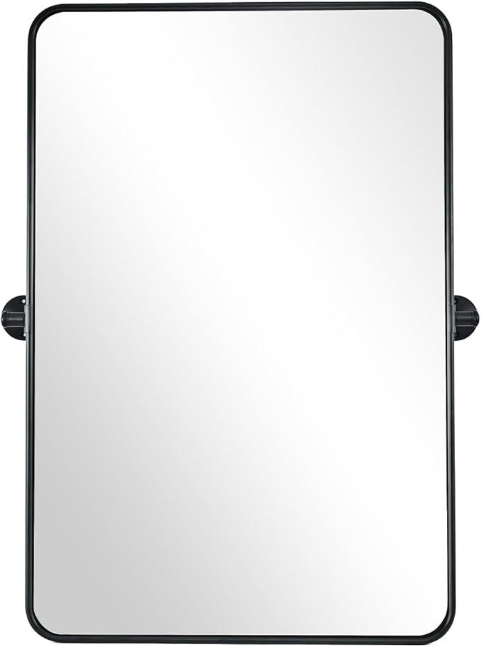 ANDY STAR Pivot Mirror, 22" x 30" Black Tilt Mirror for Bathroom with Rounded Corner Tube Metal Frame Design, Black Vanity Rectangle Bathroom Mirror for Over Sink, Hangs Vertically Farmhouse Style