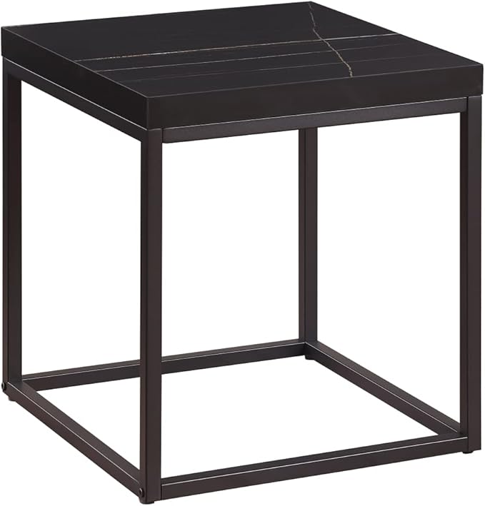 CENSI 18-Inch Black Marble Accent End Table/Side Table for Living Room, Modern Industrial, Square, Metal and Wood (Black Marble)
