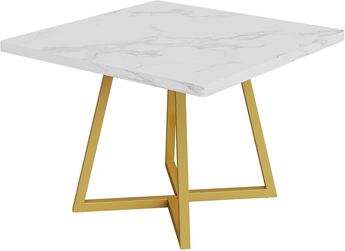 Tribesigns Square Dining Table for 6, 31.5" Modern Dinner Table with Metal Base, Kitchen Table for Dining Room, Small Space, Apartment, White & Gold
