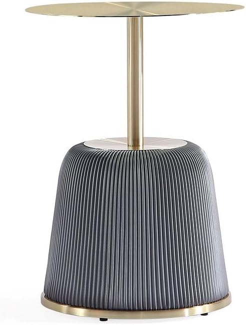 Manhattan Comfort Anderson Modern 15.75" Round End Tables 1.0 - Elegant Leatherette Upholstered Base with Pleated Design & Gold Steel Tabletop, Fully Assembled Accent Furniture, Set of 2, Grey