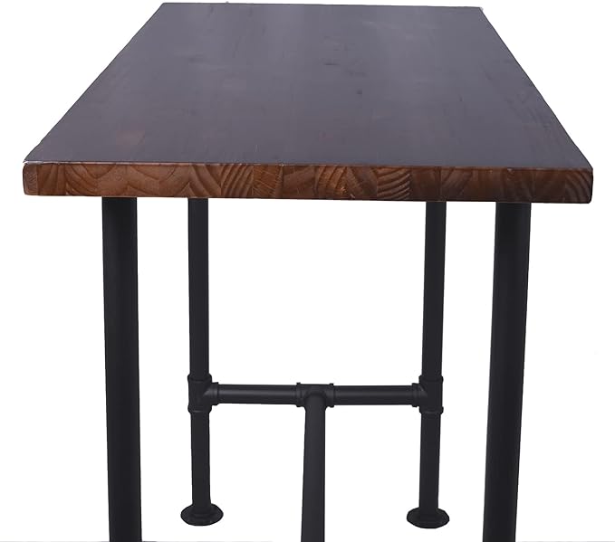 Diwhy DIY Industrial Design Pipe Dining Table Casual Pub BAR Laptop Table Modern Studio Wood and Metal Rectangular Dining Table homeoffice Desk Breakfast high bar Table Walnut Desktop 47.3" × 23.6"