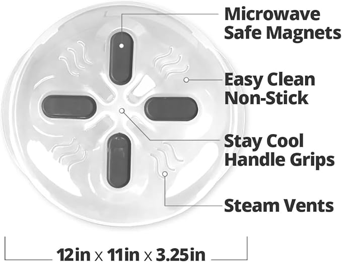 Magnetic Splatter Cover, 12-Inch Clear BPA-Free Food Lid, Vented Plate Guard with Steam Vents, Anti-Splash Microwave Lid, Dishwasher Safe, Space-Saving Magnetic Storage - Graphite