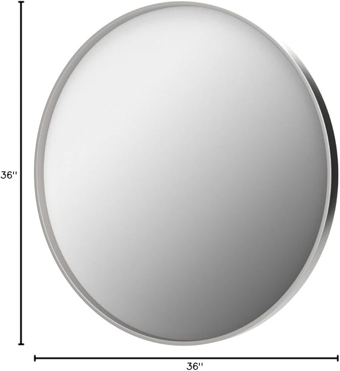 TokeShimi Round Mirror 36 Inch Brushed Silver Round Bathroom Mirror for Wall Non-Rusting Aluminum Alloy Brushed Silver Matte Metal Frame Modern Circle Mirror Fit in Minimalist Multi Style for Decor