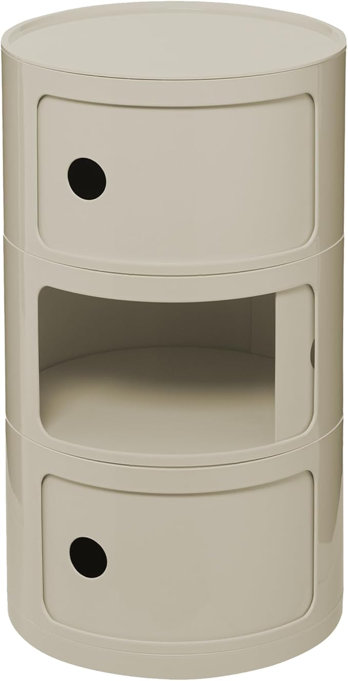 3 Tier Round with Storage, Modern Style Side Table, Multifunctional End Table Storage Cabinet for Living Room, Bedroom, Bathroom (Beige)