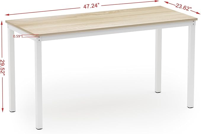 Teraves Computer Desk/Dining Table Office Desk Sturdy Writing Workstation for Home Office (47.24”, Beige + White Frame)