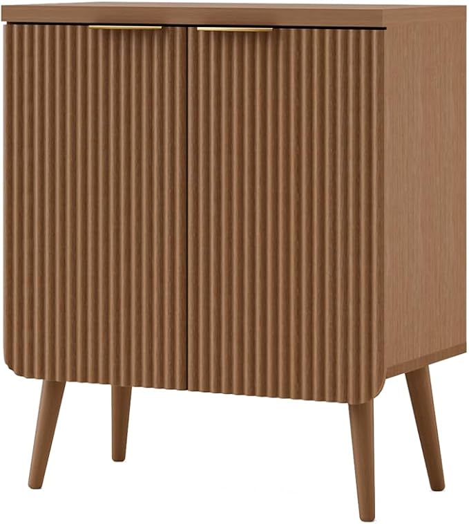 23.6" Sideboard Cabinet with 2 Doors, Modern Buffet Cabinet with Adjustable Shelf, Dining Room Sideboard, Fluted Buffet Sideboard for Living Room, Hallway, Entryway, Walnut