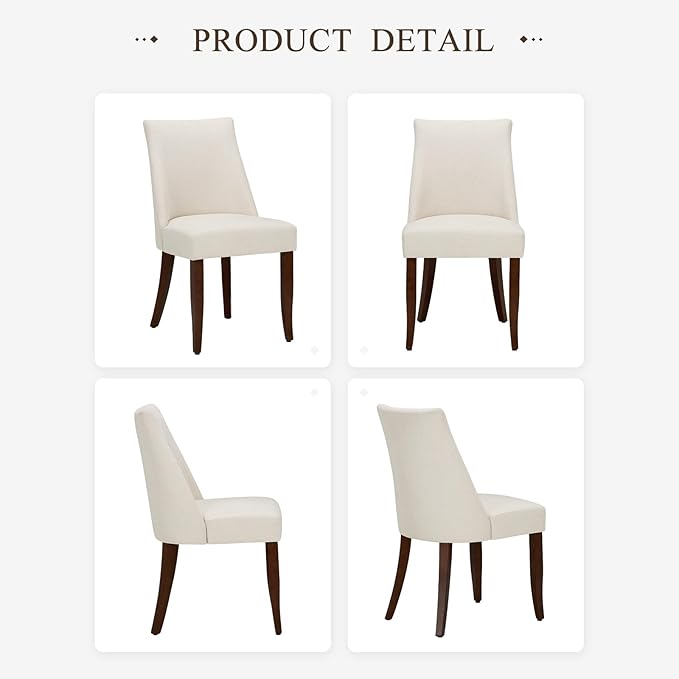 COLAMY Upholstered Dining Chairs Set of 4, Mid Century Modern Kitchen Chairs with Back, Farmhouse Fabric Side Dining Room Chairs with Wood Legs for Dining Room Restaurant, Beige