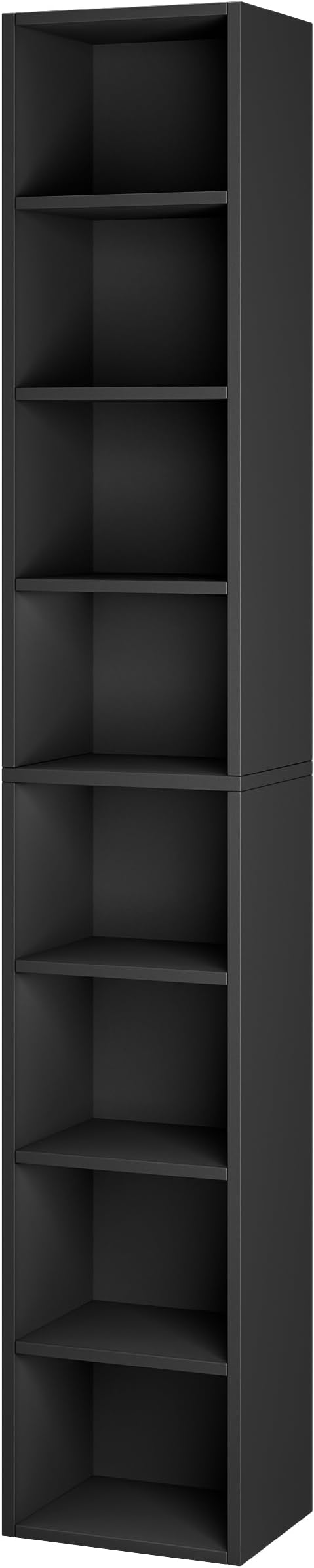 Bamjoy 71 Inches Tall Narrow Bookcase, 8-Tier Slim CD DVD Media Tower Rack, Corner Bookshelf with Adjustable Shelves, Cube Skinny Bookshelf for Home Office Small Space, Black