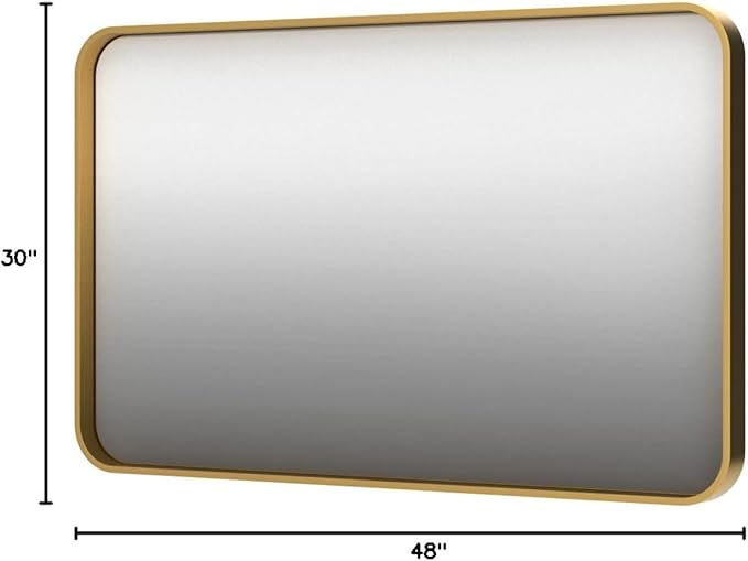 TokeShimi Gold Bathroom Mirror for Wall 48 x 30 Inch Metal Rounded Corner Rectangle Mirror Wall Mirror in Aluminum Alloy Metal Frame Deep Set Design Hangs Horizontal Or Vertical