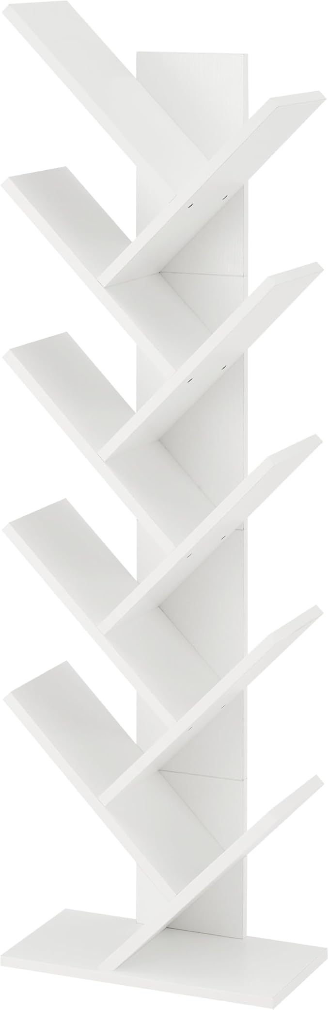 Hoctieon 10 Tier Tree Bookshelf, 10 Shelf Bookcase, Free Standing Tree Bookcase, Display Floor Standing Shelf for Books, Book Organizer Shelves for Home Office, Living Room, Bedroom, White