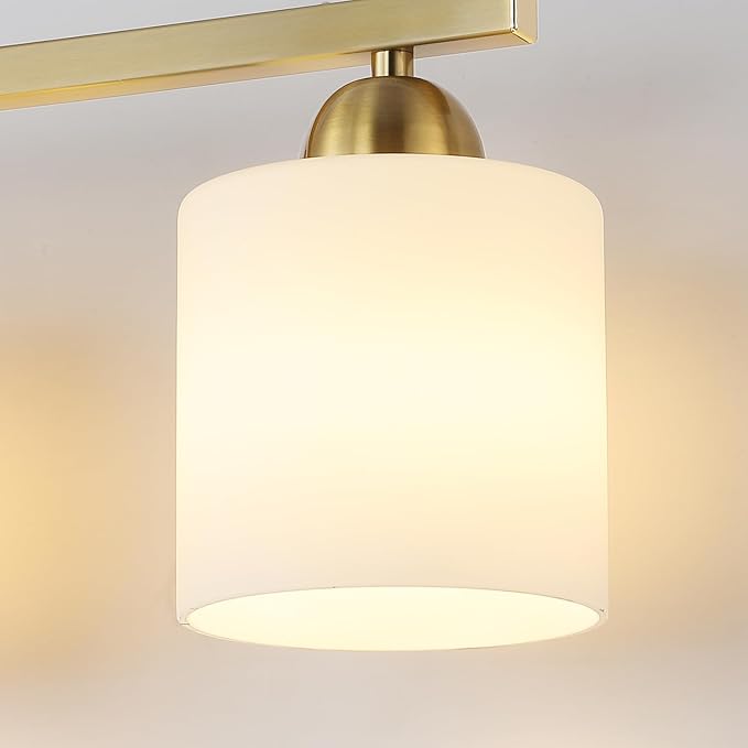 Stainless Steel Milk Glass Vanity Lights for Bathroom, 4 Light Gold Bathroom Light Fixtures Over Mirror, Ceramic E26 Sockets Wall Mounted