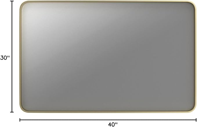 TokeShimi Gold Bathroom Mirror for Wall 40 x 30 Inch Rounded Corner Rectangle in Aluminum Alloy Metal Frame Deep Set Design Hangs Horizontal Or Vertical Farmhouse