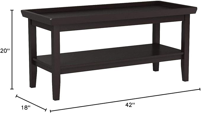 Convenience Concepts Ledgewood Coffee Table 42" - Modern Center Room Accent with Storage Shelf for Transitional, Traditional Living & Family Room, Black