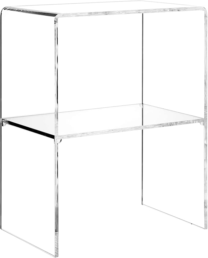MyGift 24 Inch Acrylic Nightstand with 2 Tier Display Shelf, Clear Acrylic Side Table for Living Room Bedside Bedroom, Decorative Clear Home End Table