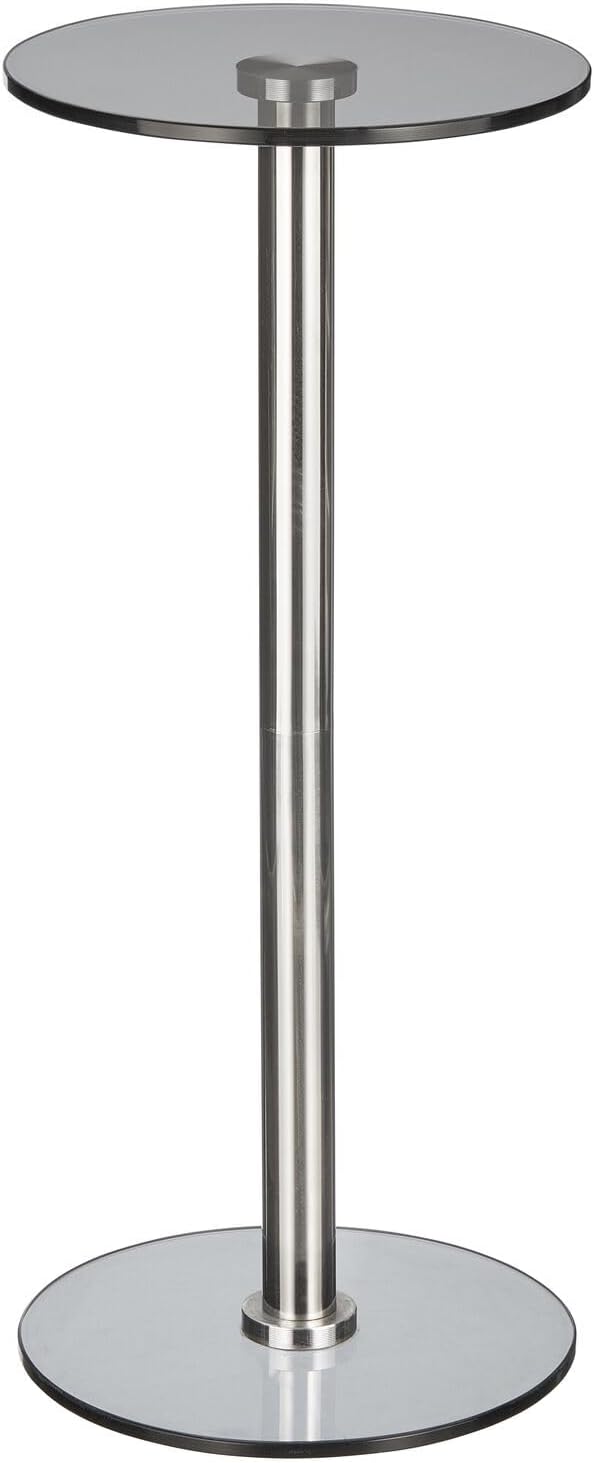 mDesign Glass Top Side/End Drink Table - Tall Modern Round Accent Metal Nightstand Furniture for Living Room, Dorm, Home Office, and Bedroom - 9" Round - Dark Smoke Gray/Chrome