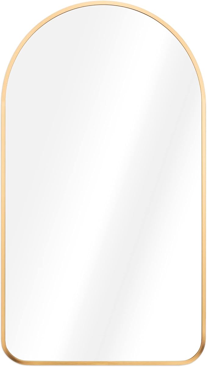 Navaris Arched Wall Mirror - Golden Arch Framed Mirror - 17.7"x31.5" Wall-Mounted Mirror with Gold Aluminum Alloy Frame for Living Room Bathroom Hall