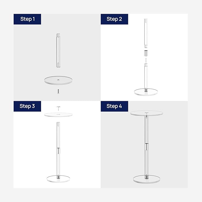 HMYHUM Acrylic Drink Table for Small Spaces, 10" L x 10" W x 21.3" H, Drink Side/End Table for Living Room, Round, Easy Assembly, Clear