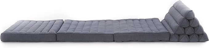 Leewadee - Comfortable Japanese Floor Mattress - Thai Floor Bed with Triangle Cushion - Futon Mattress - Thai Massage Mat, 67 x 21 inches, Anthracite, Kapok Filling